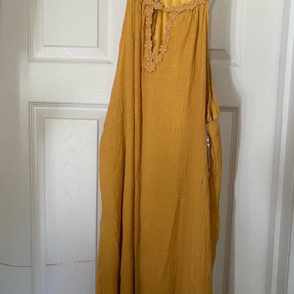 Mlle Gabrielle Mustard Yellow Sleeveless Dress with Crochet Detail